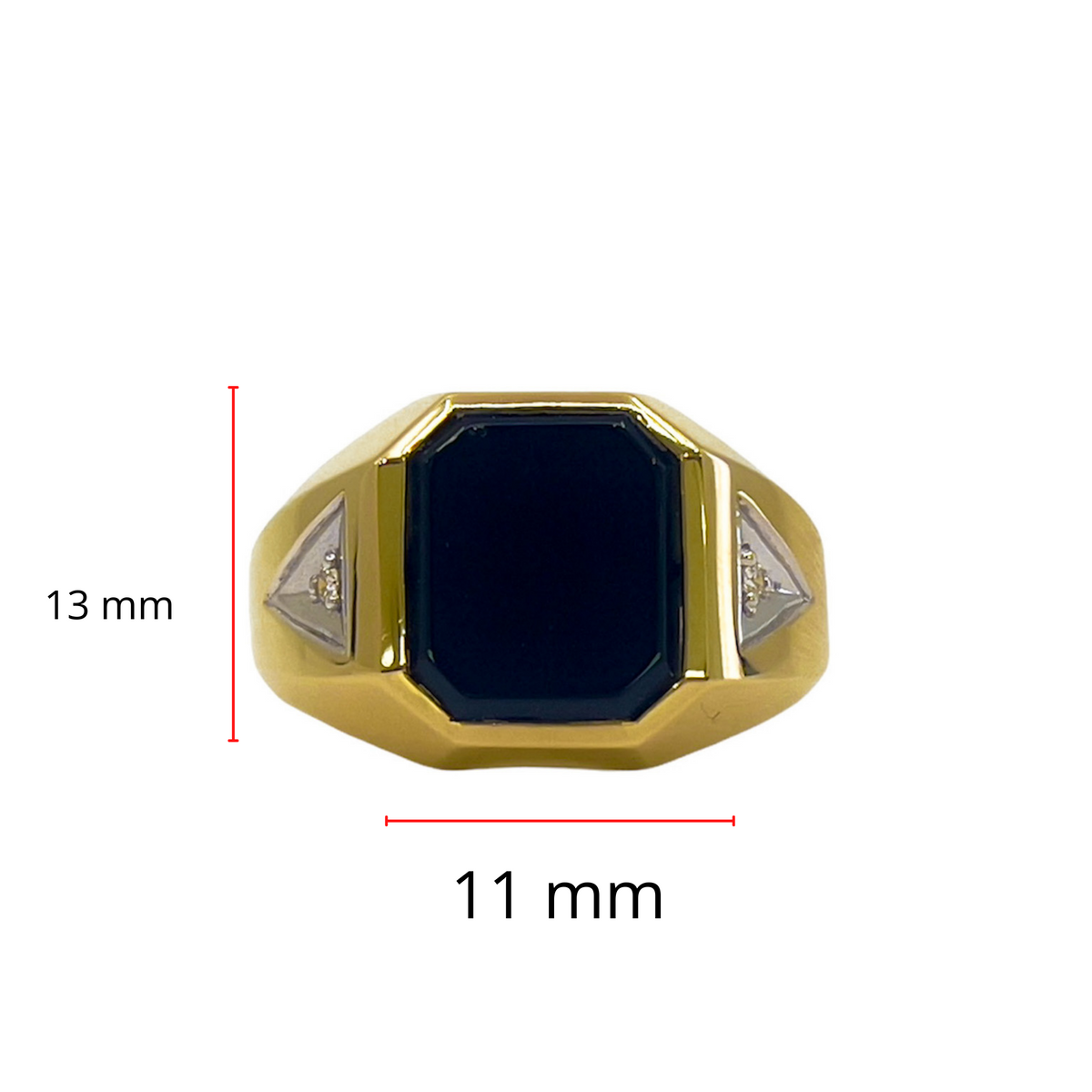 Anillo para caballero de oro amarillo de 10 quilates, ónix genuino de 12 x 10 mm y diamantes de 0,03 quilates, tamaño 10