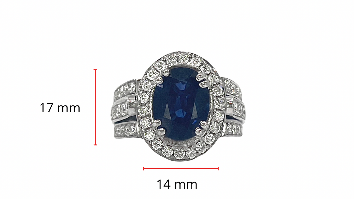 14K White Gold 3.55cttw Genuine Oval Cut Sapphire and 1.50cttw Diamond Ring, size 6.5