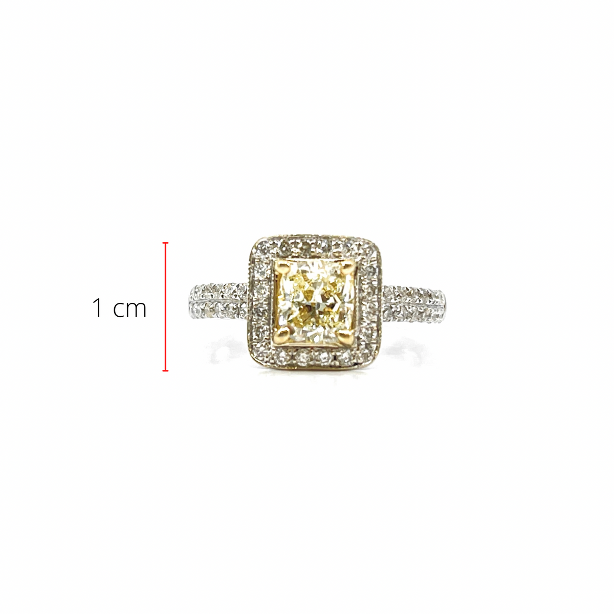 14K White Gold 1.60cttw Fancy Yellow and White Diamond Halo Engagement Ring, size 6