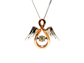 Colgante de ángel con diamantes de 0,05 quilates en oro rosa y blanco de 10 quilates, 18"