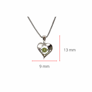 Colgante de plata de ley con peridoto de 0,12 quilates de 3 mm, cadena tipo caja de 18"