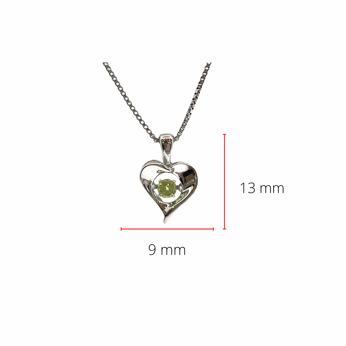 Sterling Silver 0.12cttw Peridot 3mm Pulse Pendant, 18&quot; Box Chain