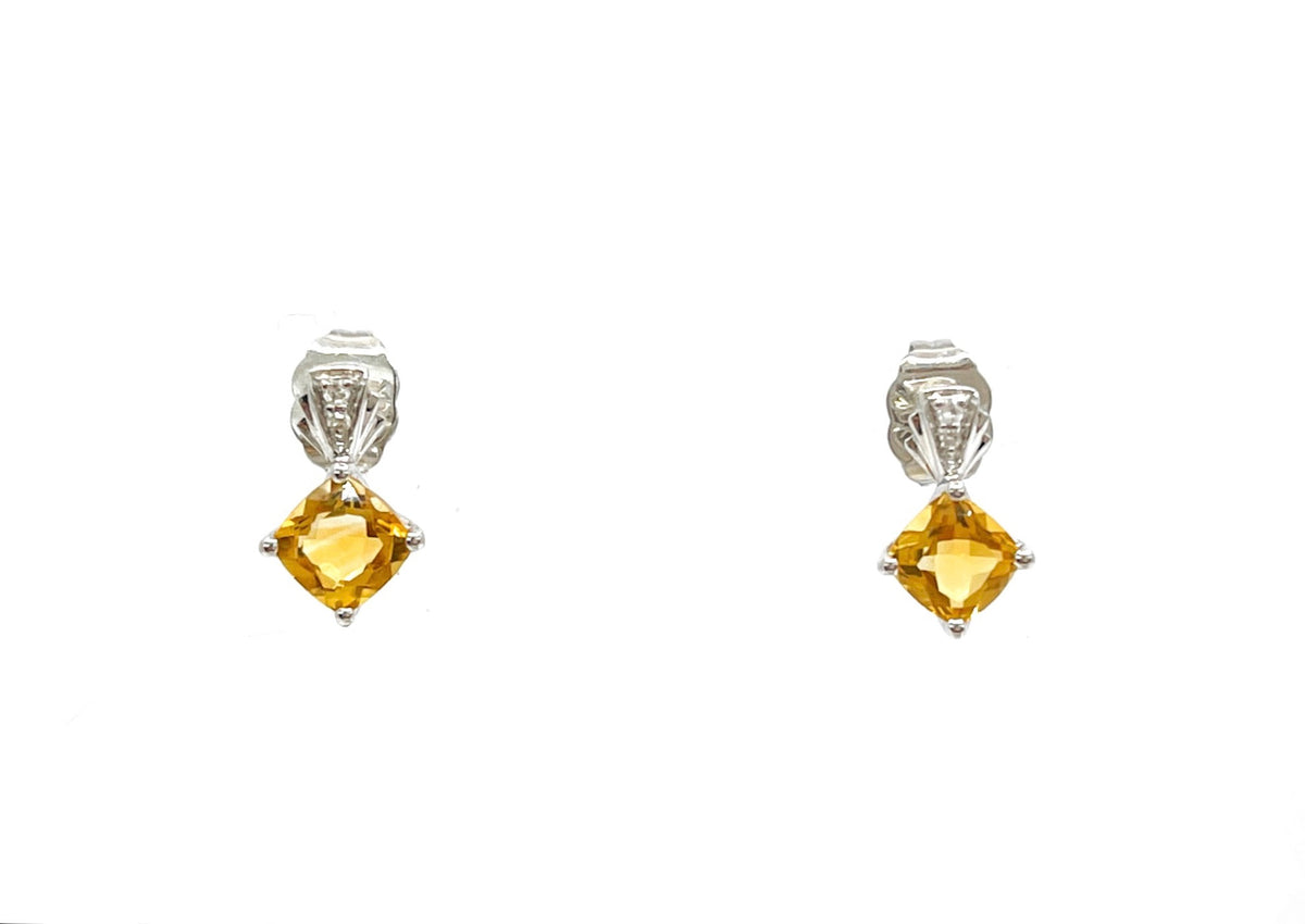 10K White Gold 1.30cttw Citrine &amp; 0.02cttw Diamond Earrings