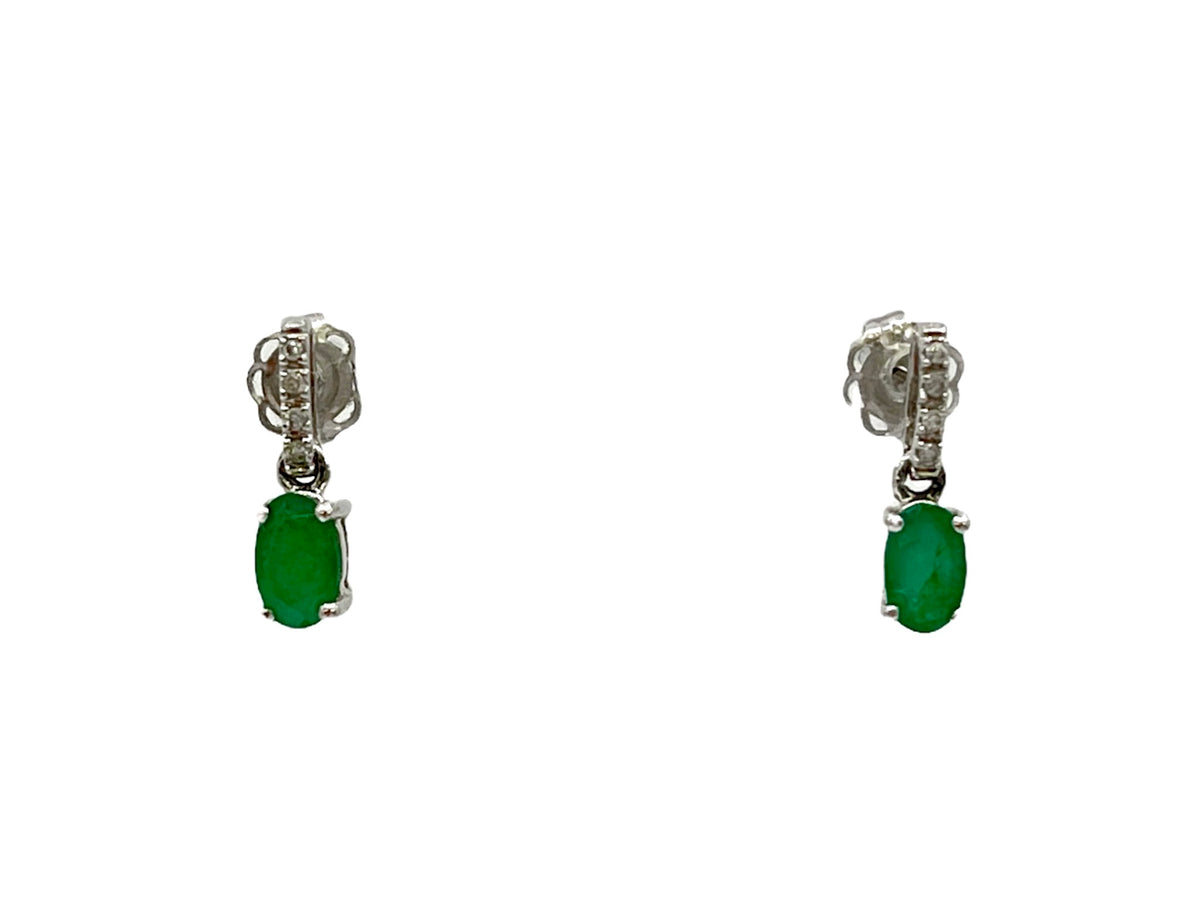 14K White Gold Emerald and Diamond Earrings