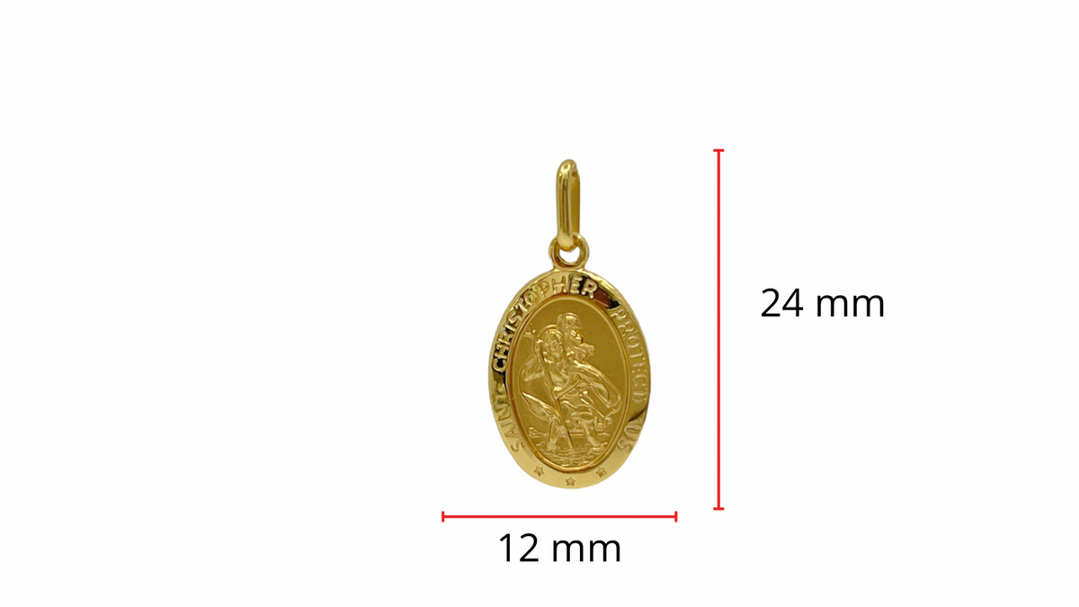 Dije 3D ovalado de San Cristóbal de oro amarillo de 10 quilates: 19 x 12 mm