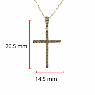 Colgante con forma de cruz de diamantes blancos y chocolate de 0,21 quilates en oro amarillo de 10 quilates, 18"