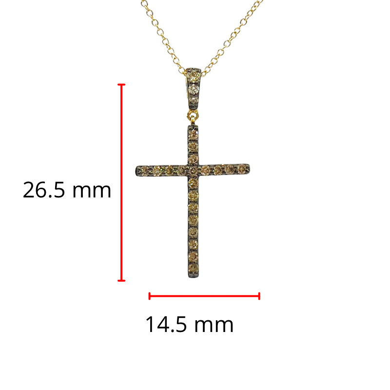 10K Yellow Gold 0.21cttw Chocolate &amp; White Diamond Cross Pendant, 18&quot;