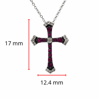 Colgante de cruz de oro blanco de 10 quilates con rubí de 0,18 quilates y diamante de 0,07 quilates - 18 pulgadas