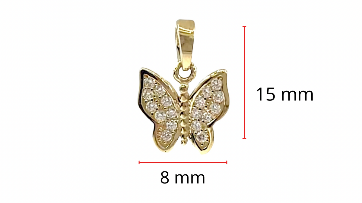 10K Yellow Gold Butterfly Cubic Zirconia Charm - 15mm x 11mm