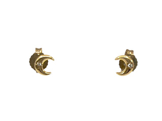 Aretes con forma de luna y diamantes en oro amarillo de 10 quilates, 0,01 quilates