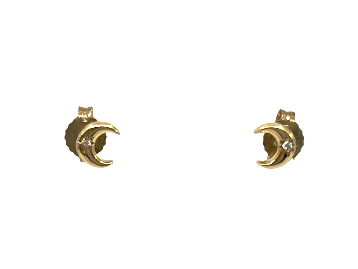 10K Yellow Gold Diamond Moon Stud Earrings 0.01cttw