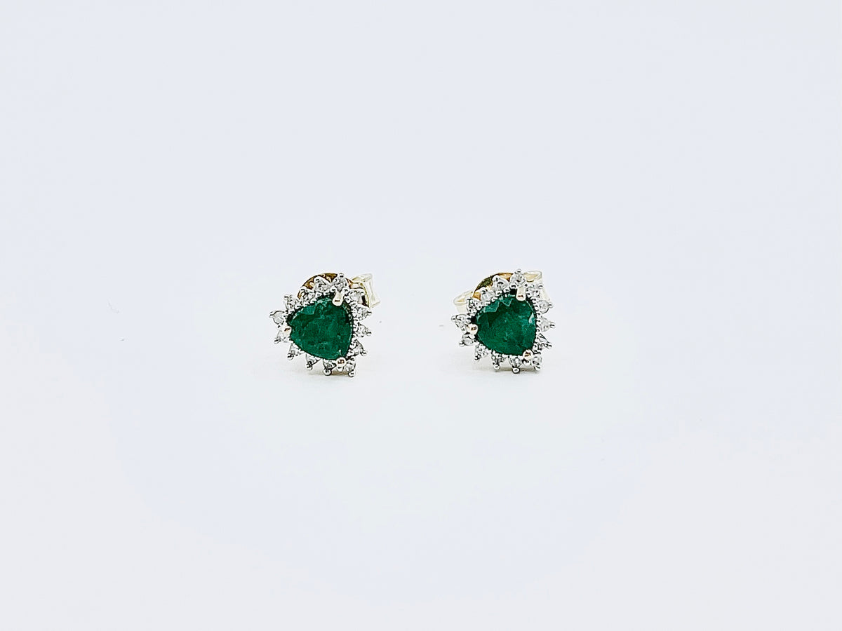 10K Yellow Gold Genuine Emerald and Diamond Earrings