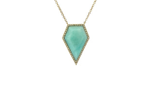 Collar de oro amarillo de 14 quilates con amazonita de 5,35 quilates y diamantes de 0,18 quilates, 18"