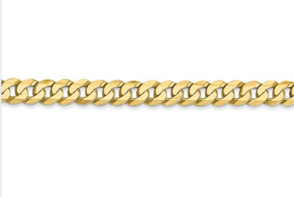 10K Yellow Gold Flat Beveled Curb Chain - 7.25mm