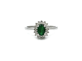 10K White Gold Emerald & 0.16cttw Diamond Ring, size 6.5