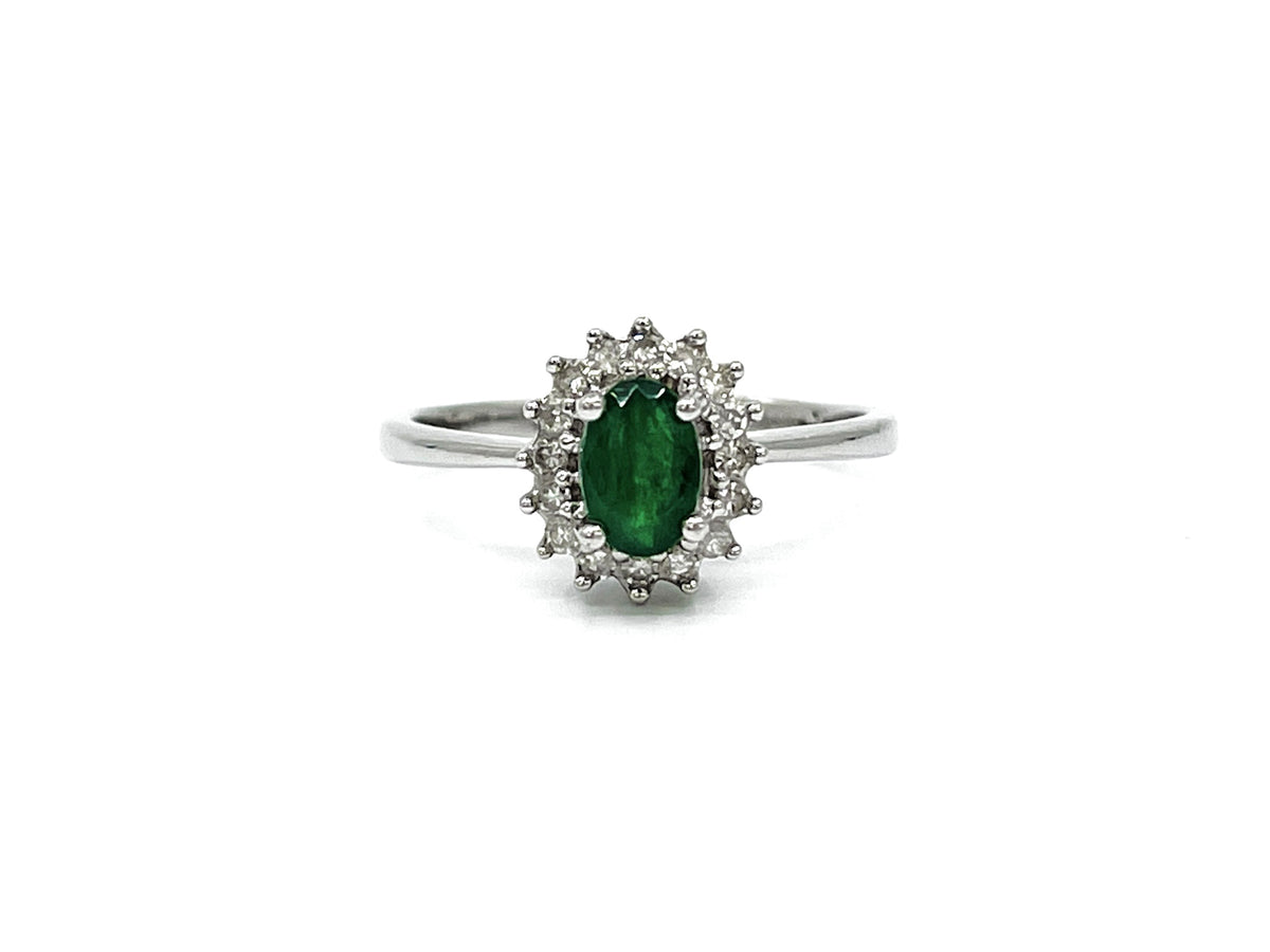 10K White Gold Emerald &amp; 0.16cttw Diamond Ring, size 6.5