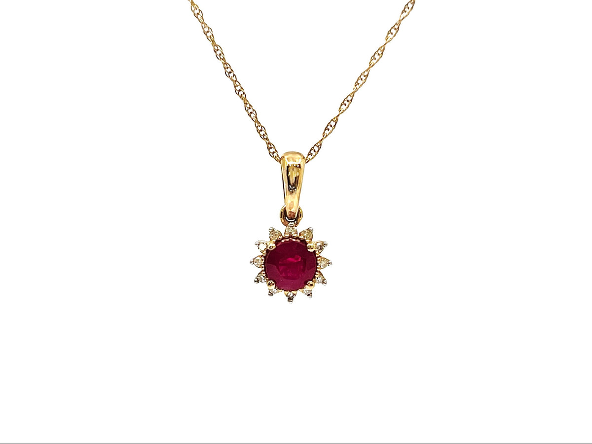 10K Yellow Gold 4.40mm Ruby and 0.04cttw Diamond Necklace - 18 Inches