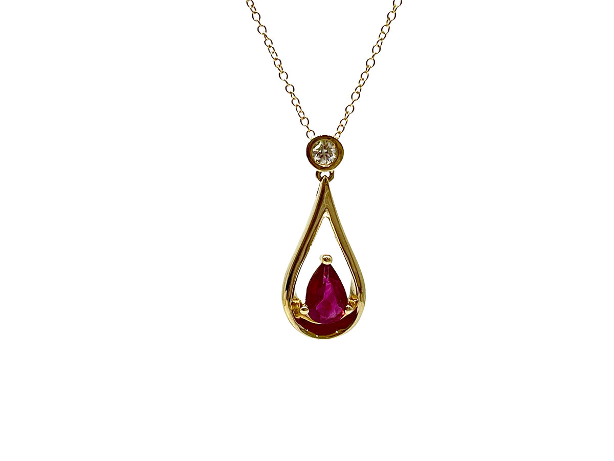 10K Yellow Gold 0.45cttw Ruby and 0.055cttw Diamond Necklace, 18&quot;