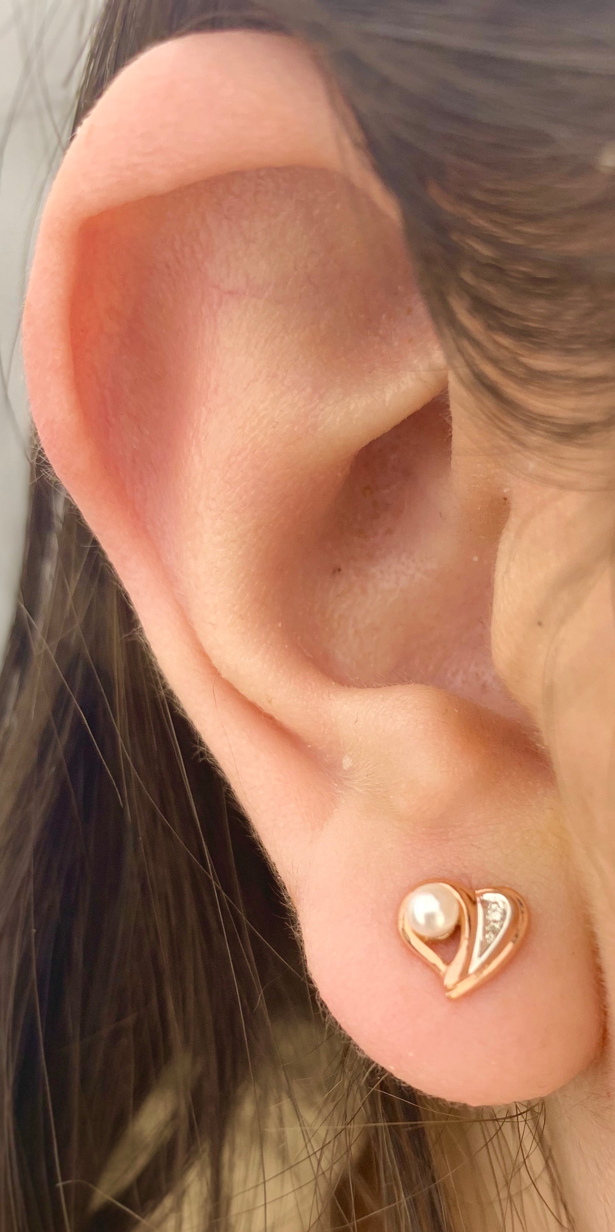Rose Gold Pearl &amp; Diamond Earrings