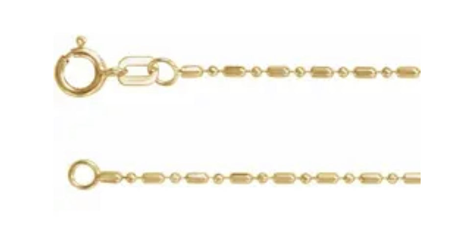 14K Yellow, White or Rose Gold 1.15 mm Alternating Diamond-Cut Bead Chain
