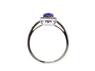 Anillo de oro blanco de 10 quilates con amatista, zafiro rosa y diamantes de 0,65 quilates