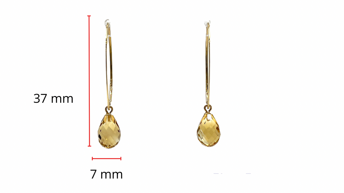 14K Yellow Gold Citrine Earrings 37mm