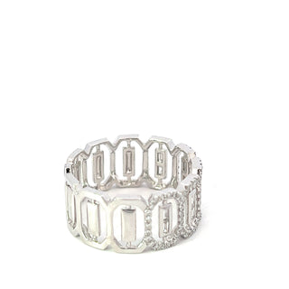 Anillo de oro blanco de 14 quilates con diamantes de talla baguette y redondo de 0,39 quilates