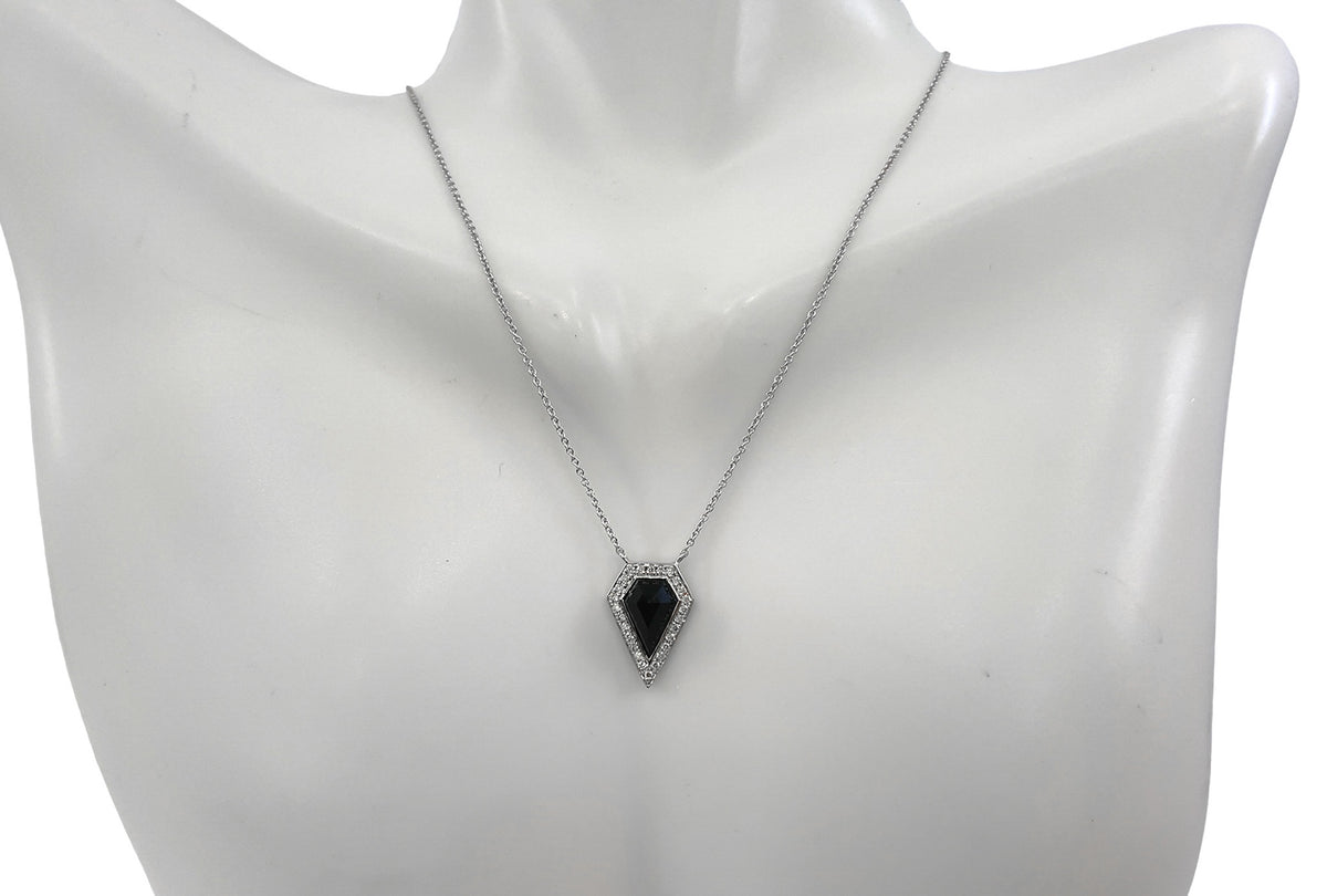 14K White Gold 0.78cttw Onyx and 0.10cttw Diamond Necklace - 18 Inches