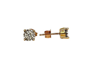 Aretes de oro amarillo y blanco de dos tonos de 10 quilates, 0,50 quilates, ilusión de diamante solitario, aretes con engaste de 4 garras, 5,5 mm