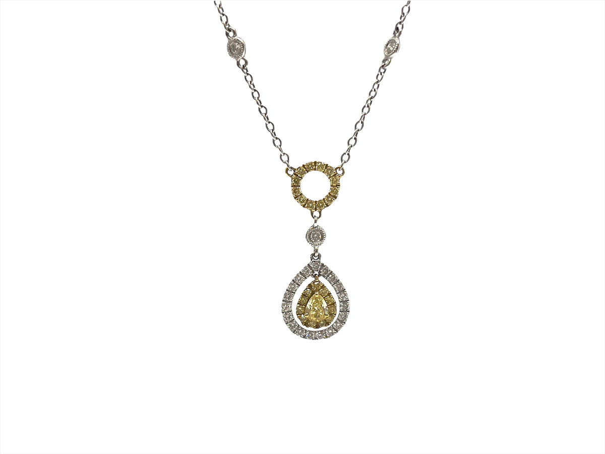 Collar de diamantes con talla de pera amarilla elegante de 0,83 quilates en oro blanco y amarillo de 18 quilates - 18 pulgadas