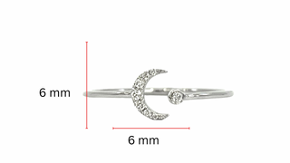 Anillo de oro blanco de 14 quilates con diamantes de 0,04 quilates y forma de luna, talla 6,5