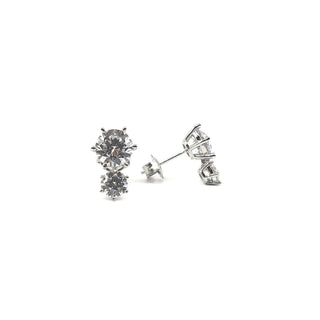 Pendiente de tuerca de plata de ley 925 con circonita cúbica redonda de 2 niveles, 13 mm x 8,5 mm