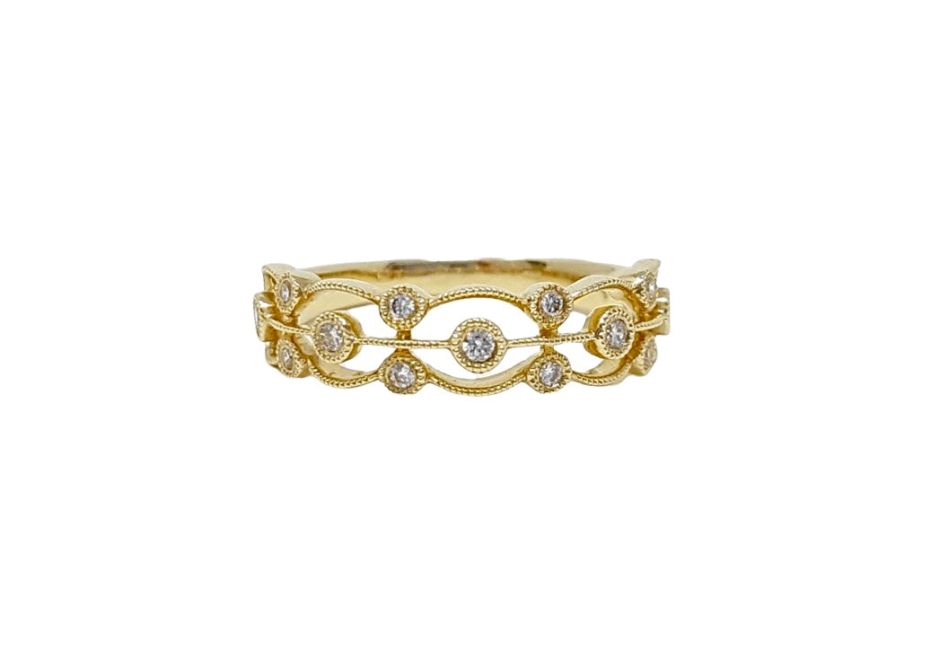 Anillo de oro amarillo de 14 quilates con diamantes de 0,16 quilates, talla