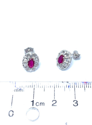 10K White Gold 0.65cttw Genuine Ruby and 0.08cttw Diamond Earrings