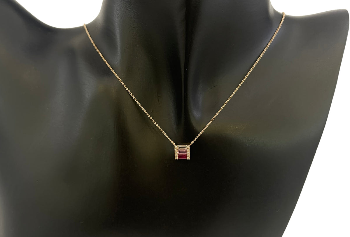 14K Yellow Gold Ruby, Pink Sapphire, White Topaz and Diamond Necklace, 18&quot;