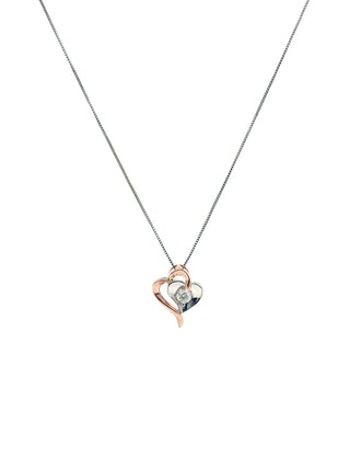 Colgante en forma de corazón con diamantes canadienses de 0,096 quilates en oro rosa y blanco de 10 quilates, 18"