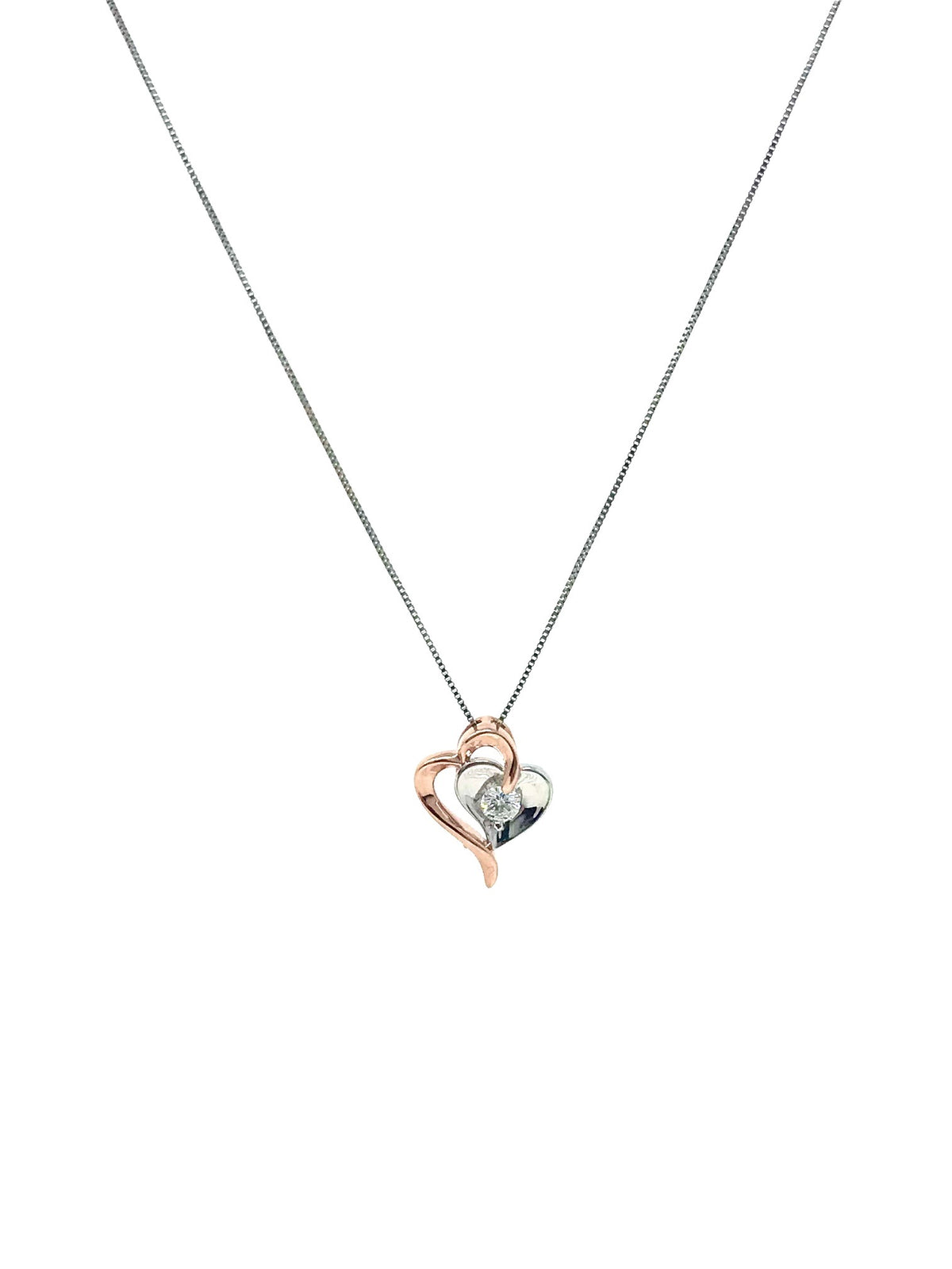 10K Rose Gold &amp; White Gold 0.096cttw Canadian Diamond Heart Pendant, 18&quot;