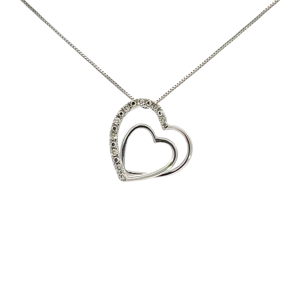 10K White Gold 0.05cttw  Diamond  Heart Pendant, 18&quot;