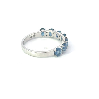 Anillo de diamantes y zafiros en oro blanco de 10 quilates, talla 6,5