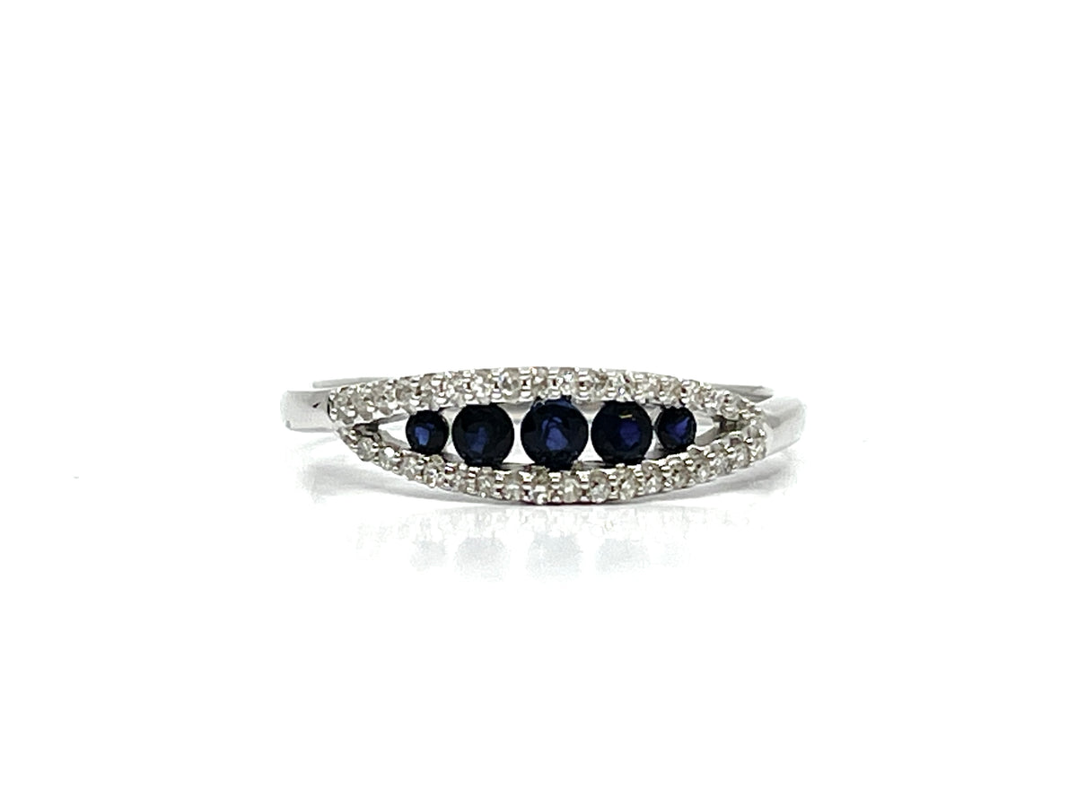 10K White Gold 0.17cttw Sapphire and 0.12cttw Diamond Ring