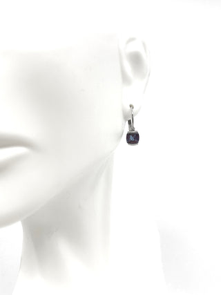 10K White Gold 5mm Cushion Cut Created Alexandrite and 0.01cttw Diamond Earrings
