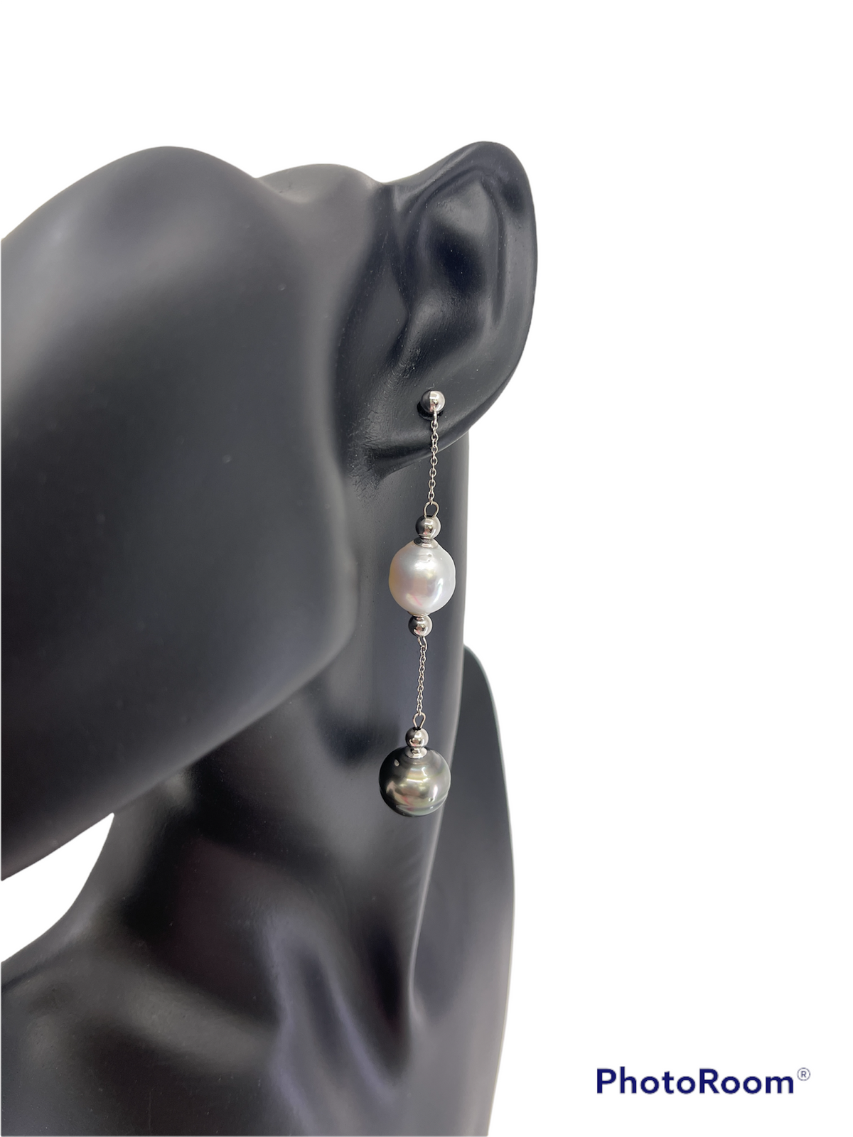 14K White Gold South Sea and Tahitian Pearl Earrings with Butterfly Backs
