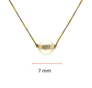 Cadena de caja fina de oro amarillo de 10 quilates con perla cultivada de 7 mm - 18 pulgadas