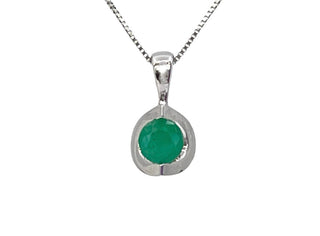 10K White Gold Emerald Pendant, 18"