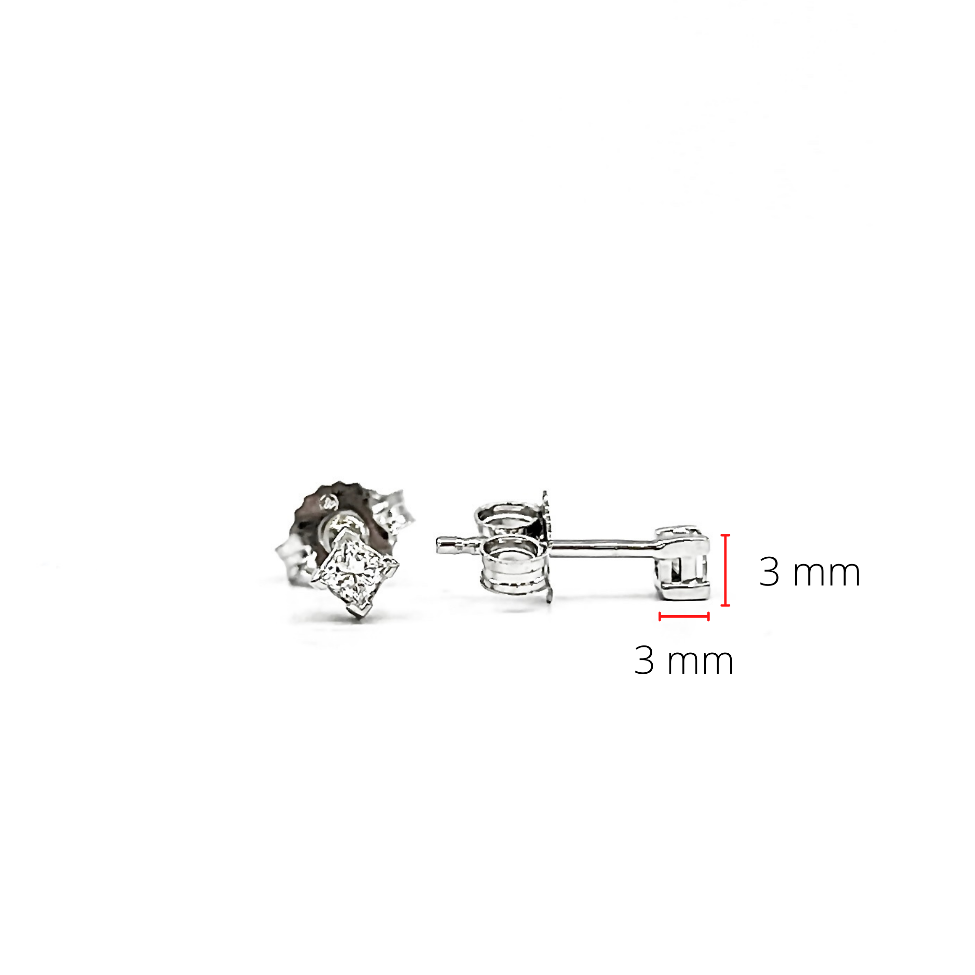 10K White Gold Diamond Stud 0.13cttw Princess Cut Earrings