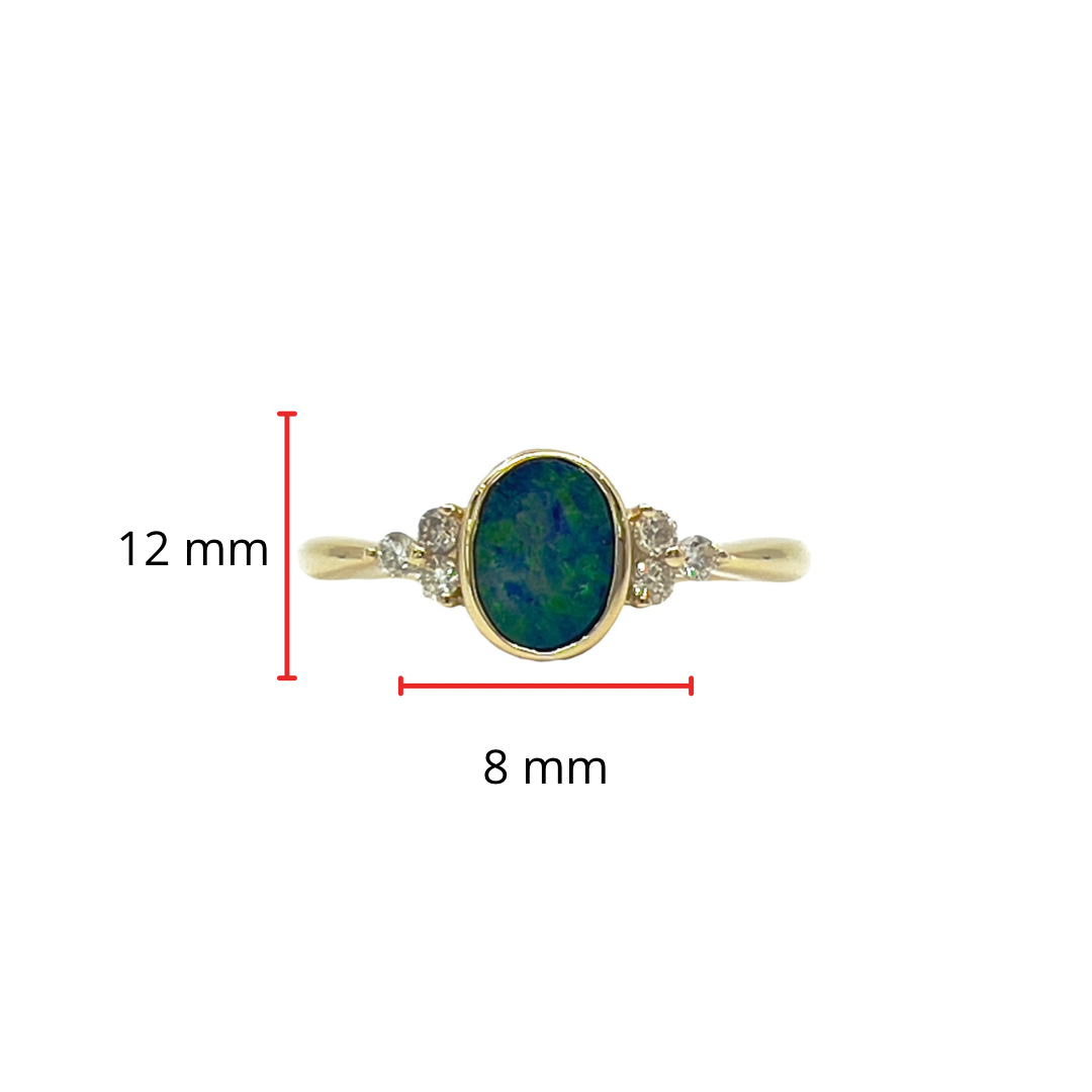 Anillo de oro amarillo de 10 quilates con ópalo doble australiano auténtico de 0,75 quilates y diamante de 0,13 quilates, talla 7