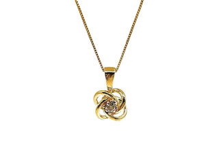 Collar con nudo de amor de diamantes canadienses de 0,05 quilates de oro amarillo de 10 quilates, 18"