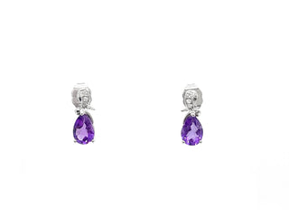 Pendientes de oro blanco de 10 quilates con amatista y diamantes de 0,032 quilates