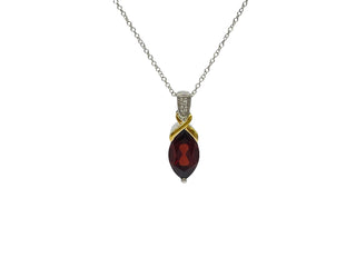Colgante de oro blanco y amarillo de 10 quilates con granate y diamantes, 18"