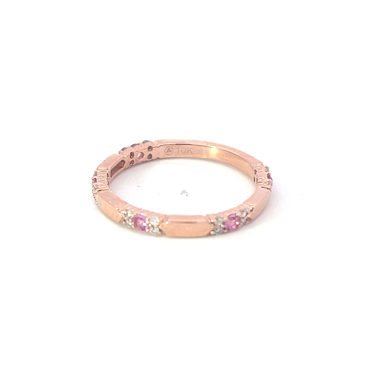 Anillo de diamantes y zafiro rosa en oro rosa de 10 quilates, talla 6,5